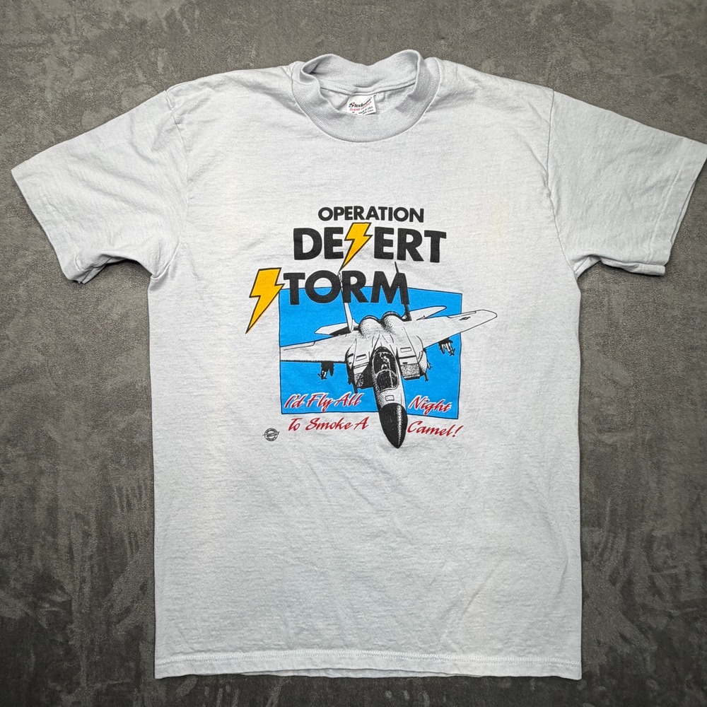 Vtg 1991 Operation Desert Storm T Shirt Stedman Smoke A Camel Gray Medium USA